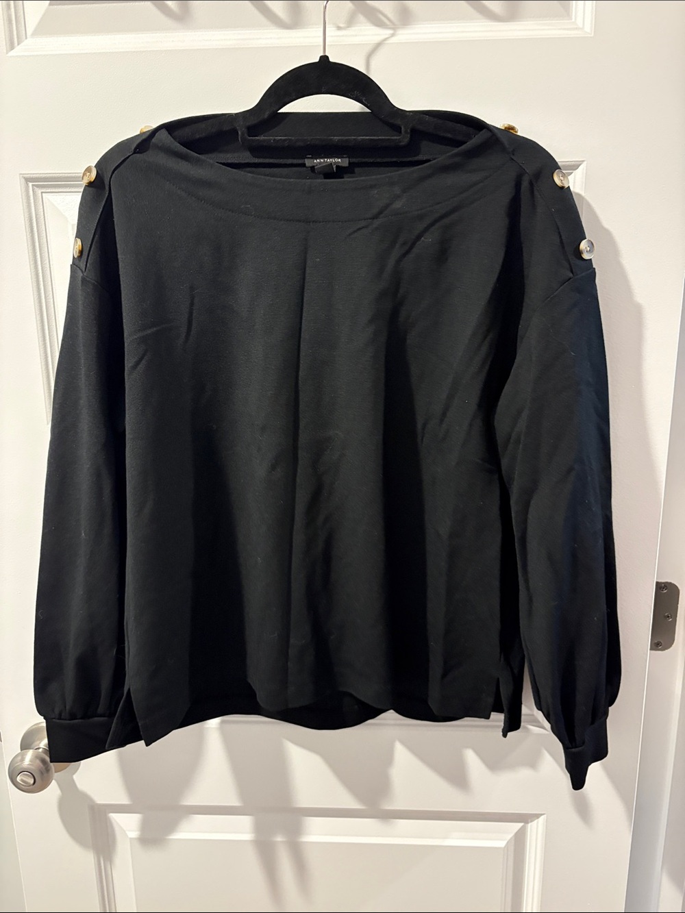 Ann Taylor Black Top with Shoulder Buttons